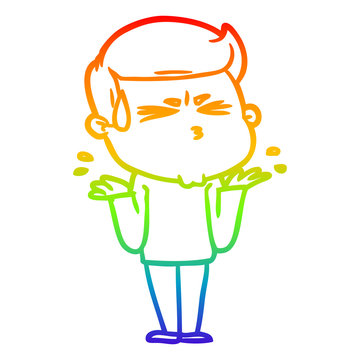 recommend clip art: rainbow gradient line drawing cartoon man sweating