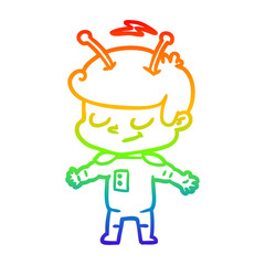 rainbow gradient line drawing friendly cartoon spaceman