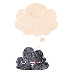 cute cartoon cloud and thought bubble in retro textured style