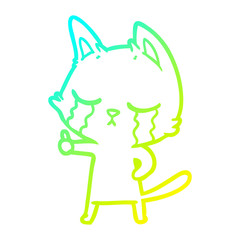 cold gradient line drawing crying cartoon cat