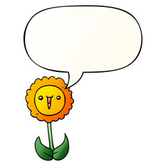 cartoon flower and speech bubble in smooth gradient style