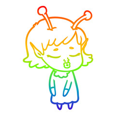 rainbow gradient line drawing cute alien girl cartoon