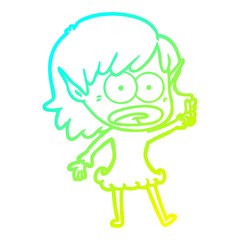 cold gradient line drawing cartoon shocked elf girl