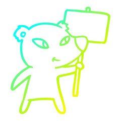 Obraz premium cold gradient line drawing cute cartoon polar bear with protest sign