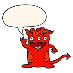 cartoon halloween monster and speech bubble in comic book style