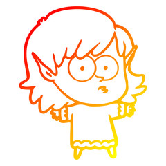 warm gradient line drawing cartoon elf girl staring