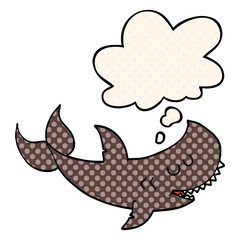 cartoon shark and thought bubble in comic book style