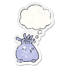 cartoon sea anemone and thought bubble as a distressed worn sticker