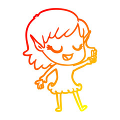 warm gradient line drawing happy cartoon elf girl