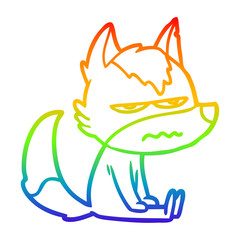rainbow gradient line drawing cartoon annoyed wolf