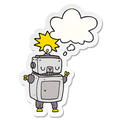 cartoon robot and thought bubble as a printed sticker