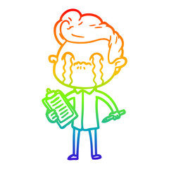 rainbow gradient line drawing cartoon man crying