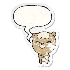 cartoon annoyed bear and arms crossed and speech bubble distressed sticker