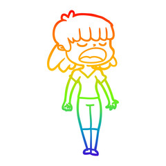 rainbow gradient line drawing cartoon woman talking loudly