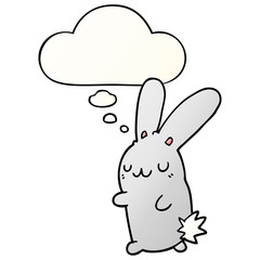 cute cartoon rabbit and thought bubble in smooth gradient style