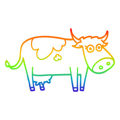 rainbow gradient line drawing cartoon farm cow