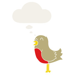 cartoon bird and thought bubble in retro style