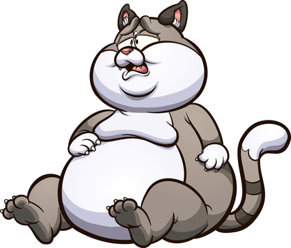 Fat cartoon cat looking full clip art. Vector illustration with simple gradients. All in a single layer. 