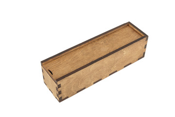 Box of handmade wood on a white background, isolate.