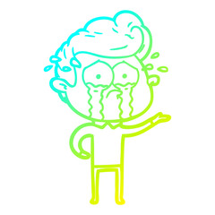 cold gradient line drawing cartoon crying man