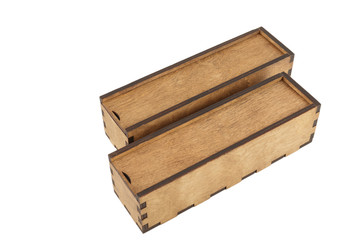 Boxes of wood handmade on a white background, isolate.