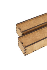 Boxes of wood handmade on a white background, isolate.