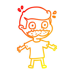 warm gradient line drawing cartoon man with mustache shocked