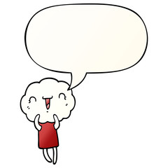 cute cartoon cloud head creature and speech bubble in smooth gradient style