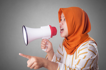 Young Businesswoman Angry, Screaming Using Megaphone