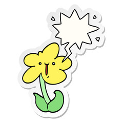 cartoon flower and speech bubble sticker