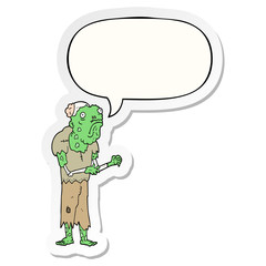 cartoon zombie and speech bubble sticker