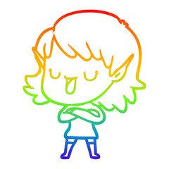rainbow gradient line drawing cartoon elf girl