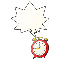 cartoon alarm clock and speech bubble in smooth gradient style