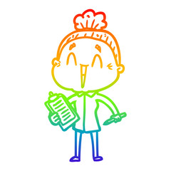 rainbow gradient line drawing cartoon happy old lady