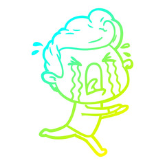 cold gradient line drawing cartoon crying man