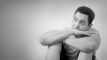 Sad Young Man, Tired and Sleepy, Thinking Up