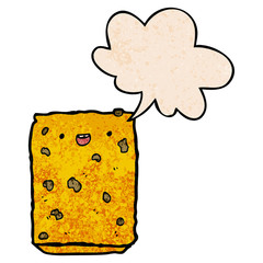 cartoon biscuit and speech bubble in retro texture style