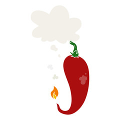 cartoon chili pepper and thought bubble in retro style