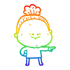 rainbow gradient line drawing cartoon happy old woman