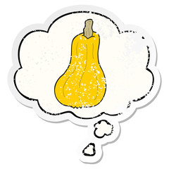 cartoon squash and thought bubble as a distressed worn sticker