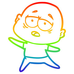 rainbow gradient line drawing cartoon tired bald man