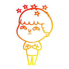 warm gradient line drawing cartoon amazed boy