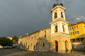 Fototapeta na wymiar Sunset view of The Virgin Mary Church in city of Plovdiv, Bulgaria