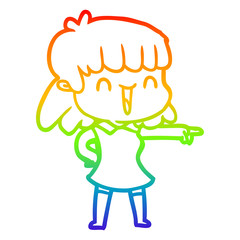 rainbow gradient line drawing cartoon happy girl