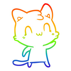 rainbow gradient line drawing cartoon happy cat
