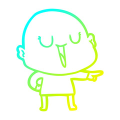 cold gradient line drawing happy cartoon bald man