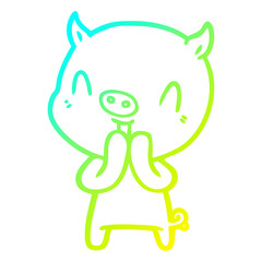 cold gradient line drawing happy cartoon pig