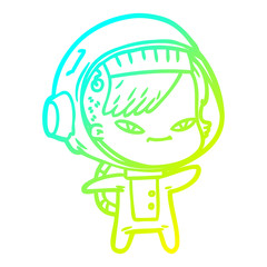 cold gradient line drawing cartoon astronaut woman