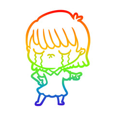 rainbow gradient line drawing cartoon woman crying