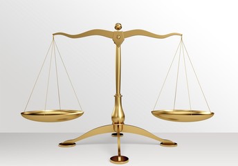 Law scales on table background. Symbol of justice
